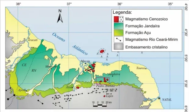 Figura  4.1:  Mapa  geológico  simplificado  da  porção  emersa  da  Bacia  Potiguar  (modificado  de  Cassab,  2003, 