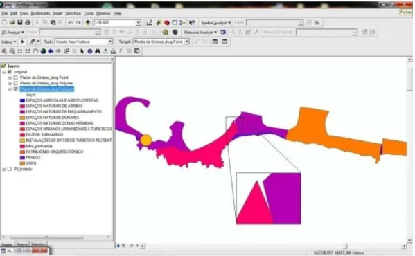 Figura 13 – Falha topológica nas fronteiras do Espaço Natural de Enquadramento (roxo) e  Espaço Natural de Arribas (cor de rosa) 