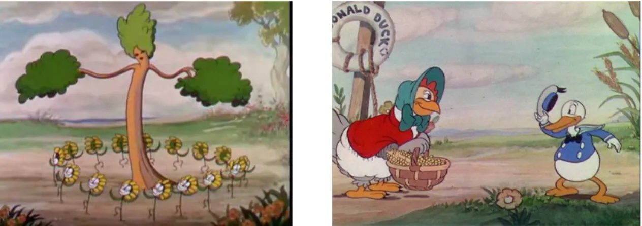 Fig. 2.1 Silly Symphonies (Disney, 1929-1939)5, à esquerda o episódio Flowers and Trees e  à direita o episódio The wise little Hen