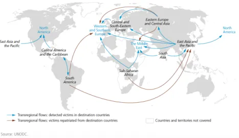 Figura  7.    Rotas  de  tráfico  humano  no  mundo,  entre  2012-2014.    Fonte:  http://www.unodc.org/documents/data-and- http://www.unodc.org/documents/data-and-analysis/glotip/2016_Global_Report_on_Trafficking_in_Persons.pdf 