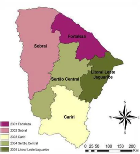 Figura  3  -  Divisão  administrativa  do  Ceará  em MRS por  área  e  população  residente