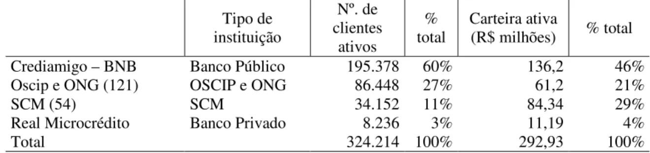 Tabela 3.6.a. - Levantamento da oferta de microcrédito no Brasil em dezembro de 2005.