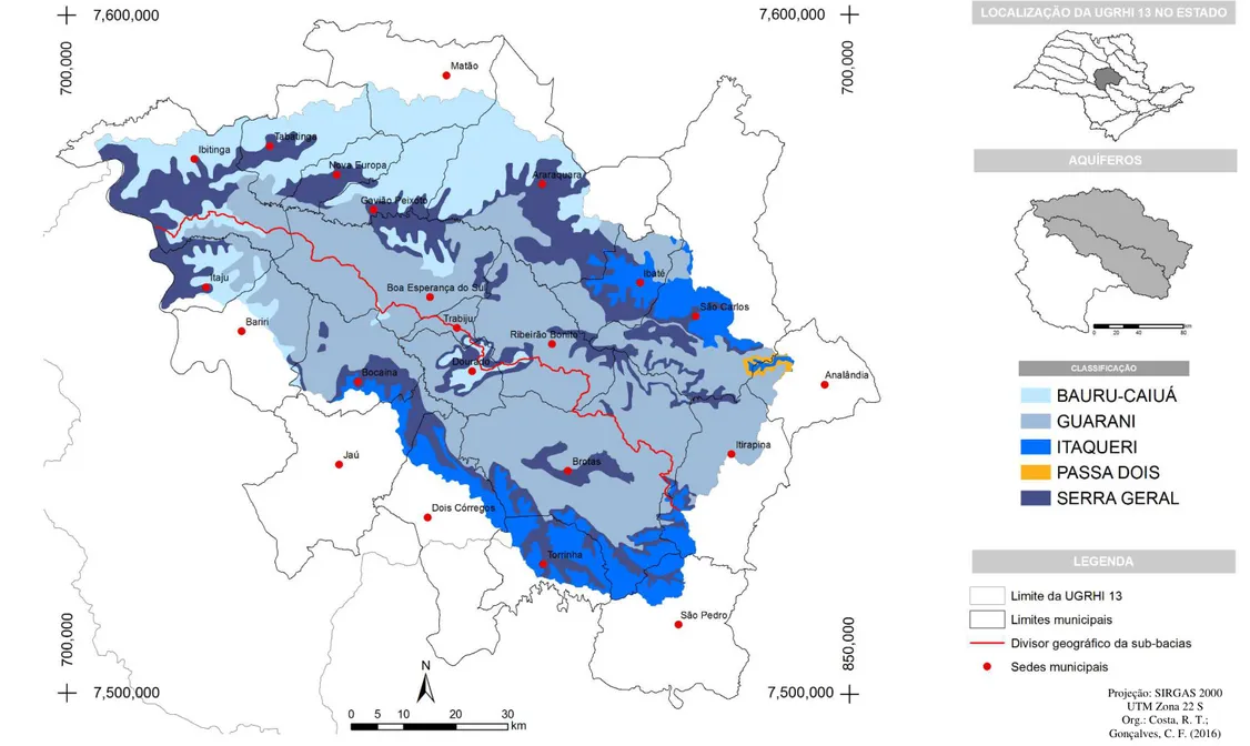Figura 5 - Formações de aquíferos presentes nos limites das sub-bacias hidrográficas dos Rios Jacaré-Guaçu e Jacaré-Pepira