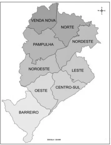 FIGURA  3  –   Divisão  territorial  das  regiões  administrativas de Belo Horizonte. 