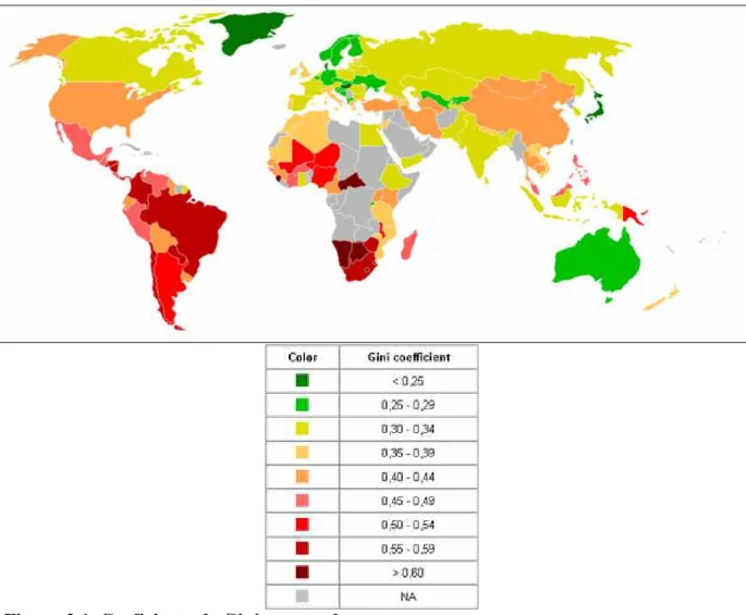 Figura 2.1. Coeficiente de Gini no mundo. 