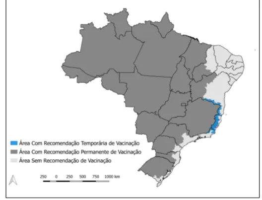 Figura 4 - Distribuição dos municípios segundo a recomendação de vacinação para controle de  surto e prevenção da Febre Amarela, Brasil, 2017 [11]