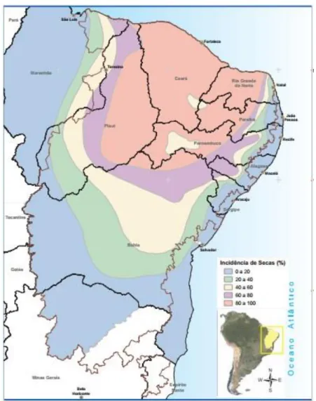 Figura  02-  Áreas  Susceptíveis  à  Desertificação  no  Brasil  e  Área  de  Incidência  de  Secas 