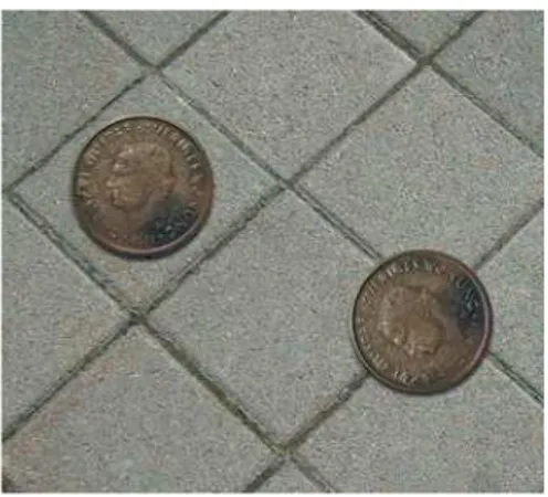 Figura 2.2: Exemplo de moedas lan¸cadas em ladrilhos.