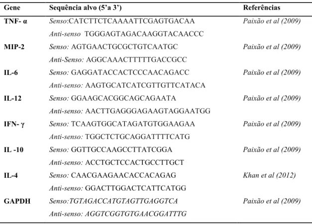 Tabela 3: Primers utilizados para a RT-PCR.   
