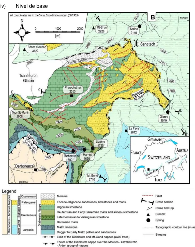 Figura 3.1: Exemplos de mapas estruturais em regiões cársticas, em Tsanfleurum-Sanetsch,  Alpes Suíços (Gremaud et al., 2009)