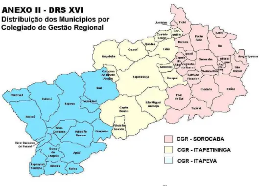 Figura 2 - Distribuição dos municípios da DRS XVI por gestão regional 