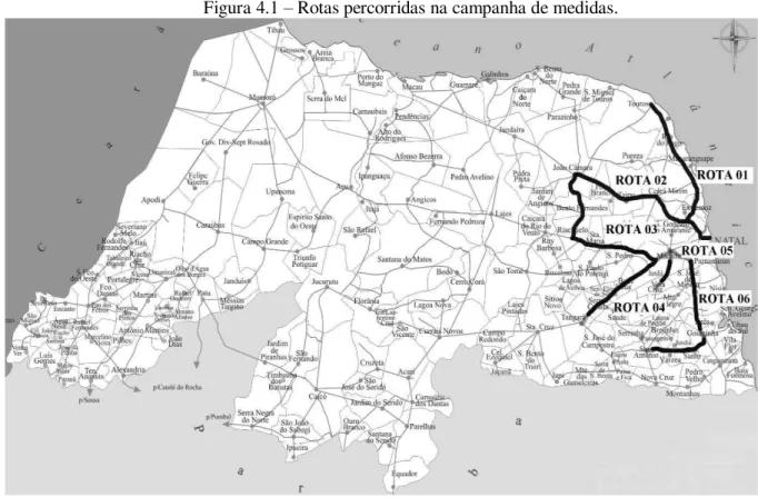 Figura 4.1 – Rotas percorridas na campanha de medidas. 