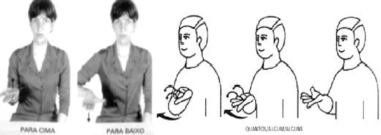 FIGURA 13 - Orientação da palma da mão para cima e para baixo e sinal para QUANTOS/ALGUM/ALGUNS  em Libras 