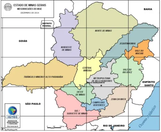 Figura 5  – Mesorregiões do Estado de Minas Gerais  Fonte: Conheça Minas, Governo de Minas Gerais (2015) 