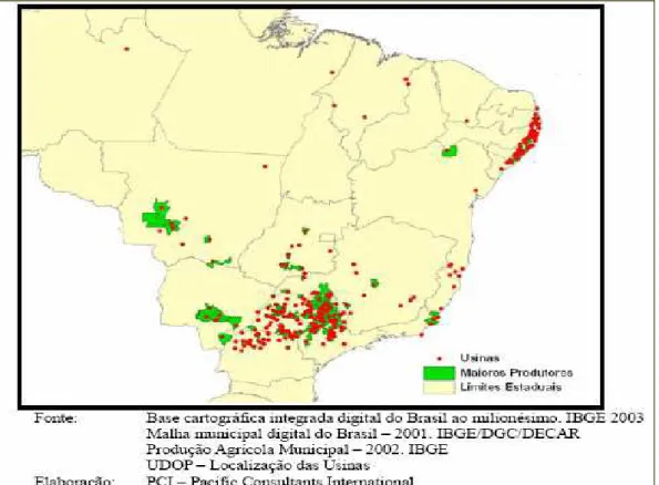 Figura 03 - Localização das usinas no Brasil              Fonte: IBGE. 
