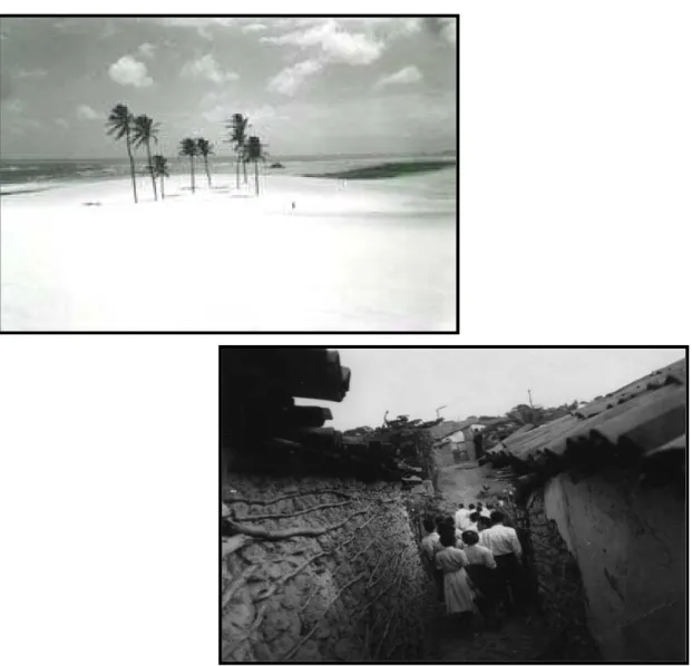 Figura 2:  Praia do Arpoador – Pirambu (acima); Casas de taipa no Pirambu (abaixo). 