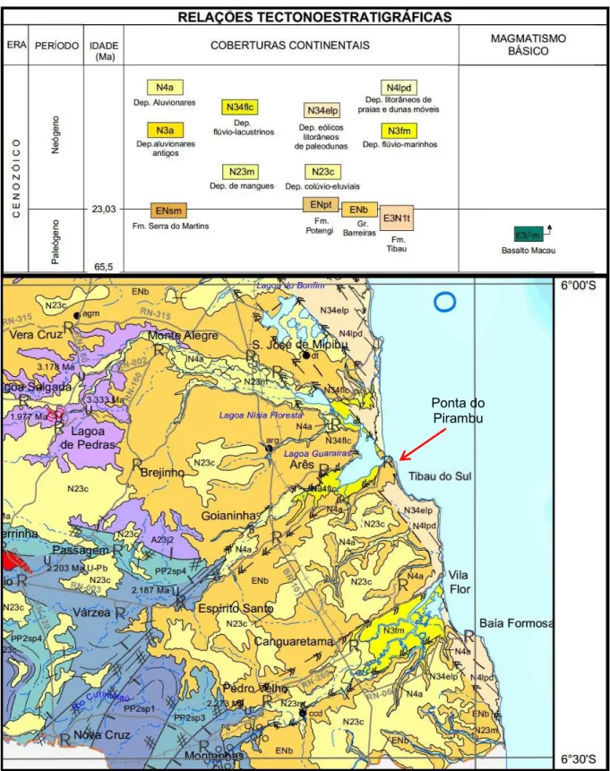 Figura 3.6  – trecho do mapa geológico do Rio Grande do Norte - região de Tibau do Sul (modificado a  partir de Angelim et al., 2006) 