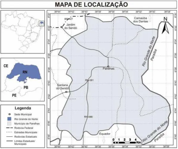 Figura 5: Mapa de localização do município de Parelhas-RN. Fonte: LIMA, 2009. 