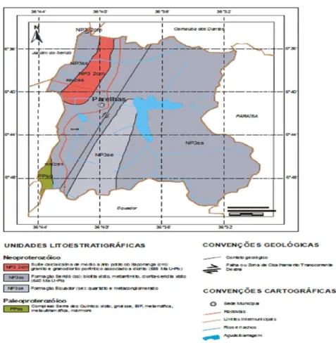 Figura 7: Mapa geológico do município de Parelhas-RN. Fonte: CPRM, 2005. 