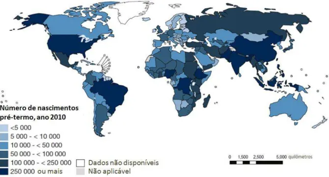 Figura 6 - Número estimado de nascimentos pré-termo no mundo em 2010. 