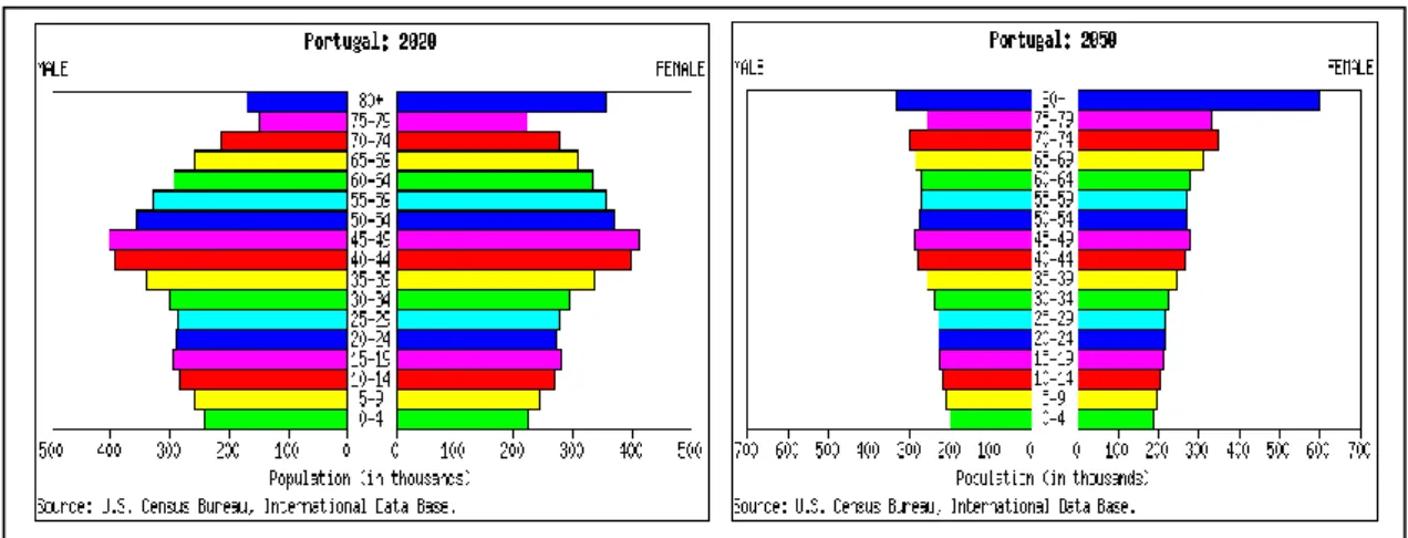 Figura 1-Pirâmide etária da população Portuguesa: 2020 – 2050 – Fonte: U.S. Census Bureau, internacional data  base