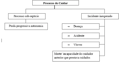 Figura 2-Processo que leva o familiar a assumir o cuidar. Fonte: Bris (1994) cit. por Santos (2008, p.56)
