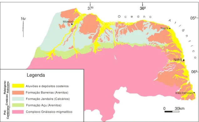 Figura 2 - Mapa geológico do Leste do estado do Rio Grande do Norte 
