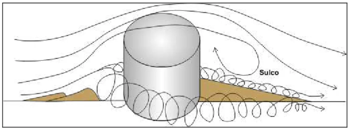 Figura 6 - Diagrama esquemático que mostra o desenvolvimento de um vórtice do tipo fechadura ao  redor de um obstáculo