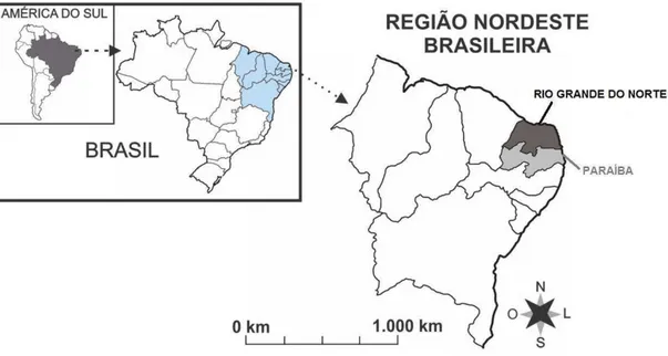 Figura 8 - Localização dos estados do Rio grande do norte e Paraíba. 