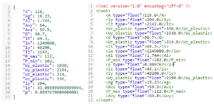 Fig. 3.20 - Estruturas de dados. À esquerda JSON, e à direita XML 