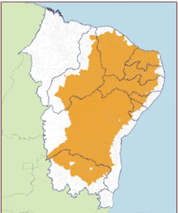 Figura 02- Mapa da área semiárida no Brasil.   Fonte: BNB, 2013 