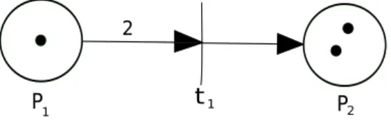 Figure 2.7: Petri net when transition t 1 fire from marking x 2