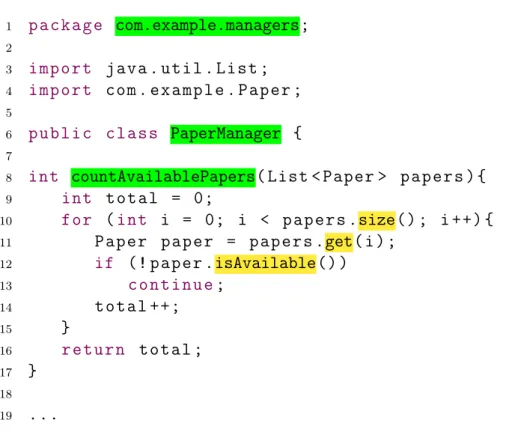 Figure 3.1 shows an example of sequence of method calls inside the method countAvail- countAvail-ablePapers, which belongs to the class PaperManager