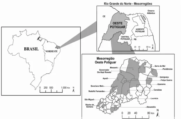 Figura 1 – Mapa do Brasil, mostrando a região Nordeste e destacando em cinza o estado 