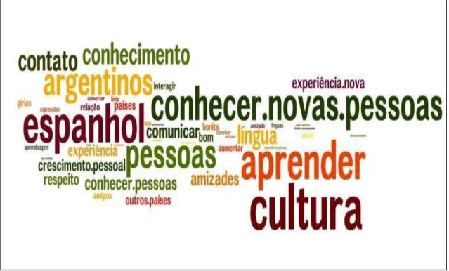 Figura 3: Wordle com as expectativas gerais dos aprendizes em relação ao Projeto de Intercâmbio  Virtual