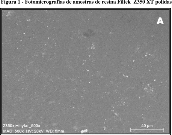 Figura 1 - Fotomicrografias de amostras de resina Filtek  Z350 XT polidas 