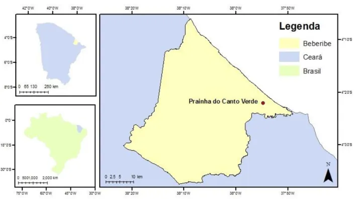 Figura 1: Localização da Área de Estudo, Prainha do Canto Verde no município de Beberibe- Beberibe-CE, Brasil