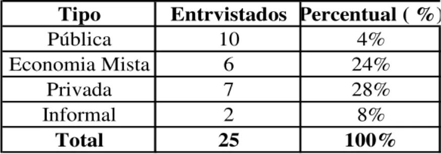 Tabela 3 – Tipo de Empresa. 