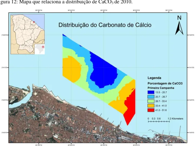 Figura 12: Mapa que relaciona a distribuição de CaCO 3  de 2010. 
