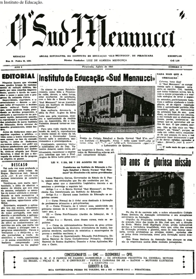 Figura 6: Primeira página do exemplar número quatro, em que é anunciada a transformação da Escola Normal  em Instituto de Educação