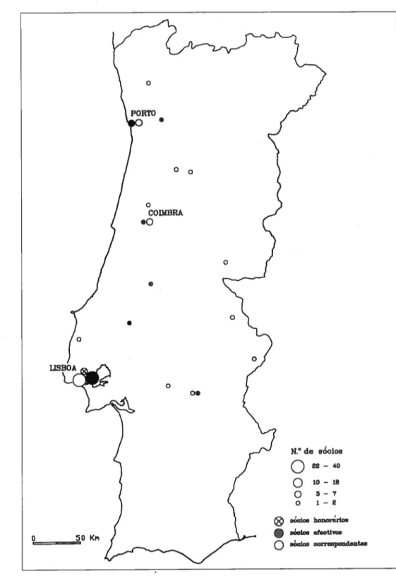 FIG. 4. Representação gráfica dos sócios honorários, efectivos e correspondentes da Real Academia das Sciencias de Lisboa