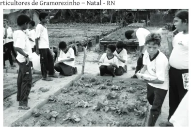 Figura 7 –  Alunos do 5º ano em pesquisa nas hortas da comunidade dos  horticultores de Gramorezinho  –  Natal - RN