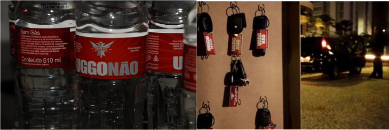 Fig. 11 – Garrafas de água e chaves envelopadas da campanha Uggo Não 