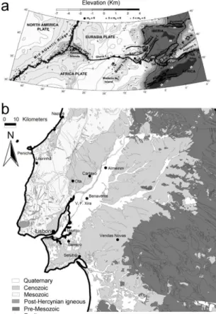 Figure 1. a) Location of the study area (indicated by square) and tectonic setting (after Jimenez-Munt et al.,  2003)