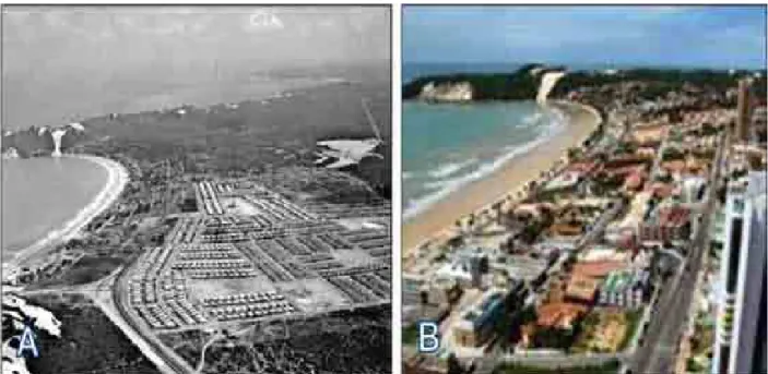 Figura 5.2.4: Expansão do bairro de Ponta Negra e ocupação da zona costeira (A). Visão  do referido bairro em 1999 (B)
