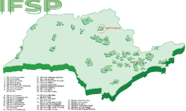 Figura 3. Instituto Federal de Educação, Ciência e Tecnologia de São Paulo – Mapa dos Campus 