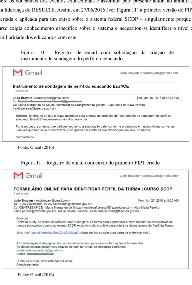 Figura  10  –   Registro  de  email  com  solicitação  da  criação  de  instrumento de sondagem do perfil do educando 