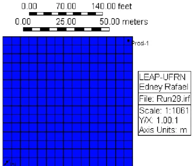 Figura 4. 11. Configuração 2D da malha para distância de 135 m entre os poços. 