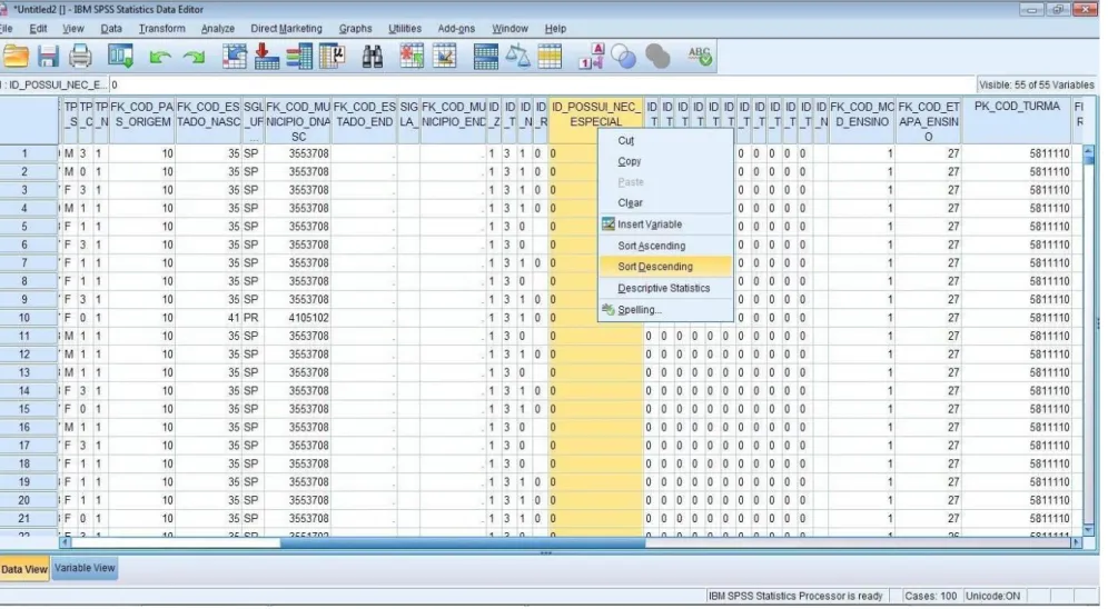 Figura 1 - Separação de dados no programa SPSS