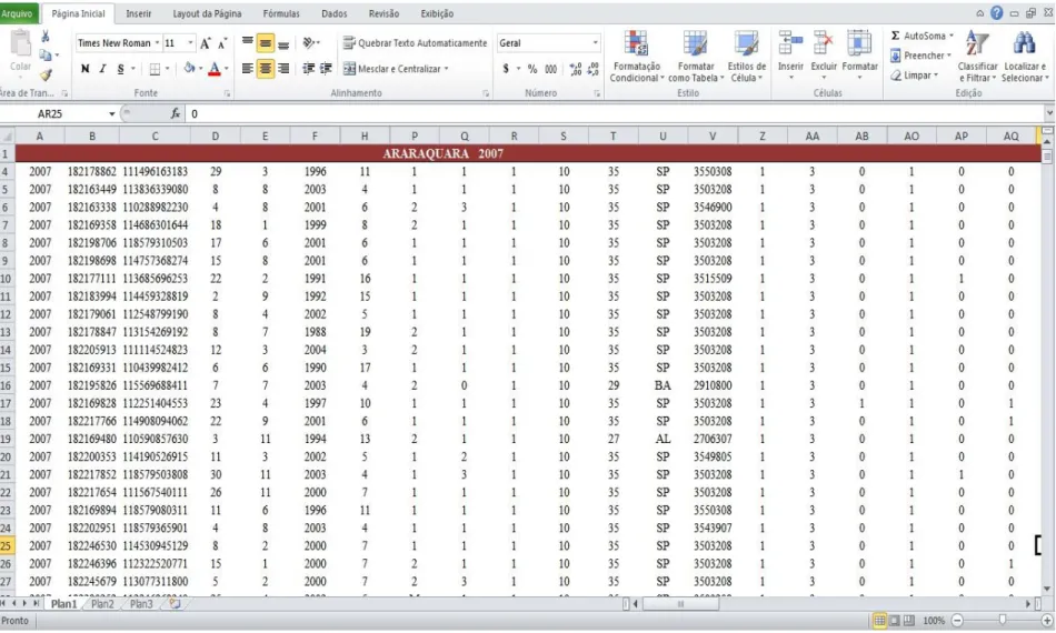 Figura 4 - Dados copiados do programa SPSS para o Excel 